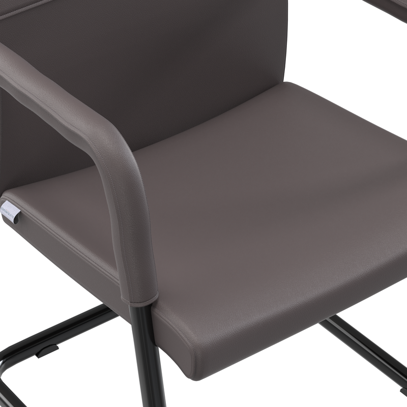 LeisureMod Evander Office Guest Chair in Grey Leather Closeup.