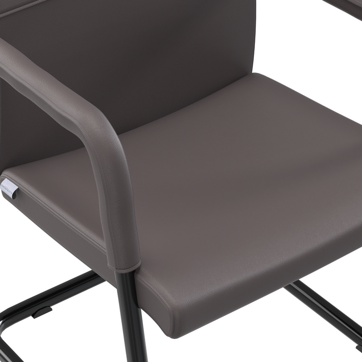 LeisureMod Evander Office Guest Chair in Grey Leather Closeup.