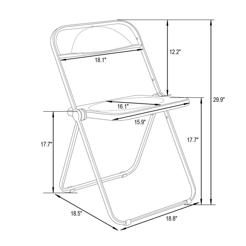 LeisureMod Lawrence Acrylic Folding Chair with Metal Frame Dimensions.
