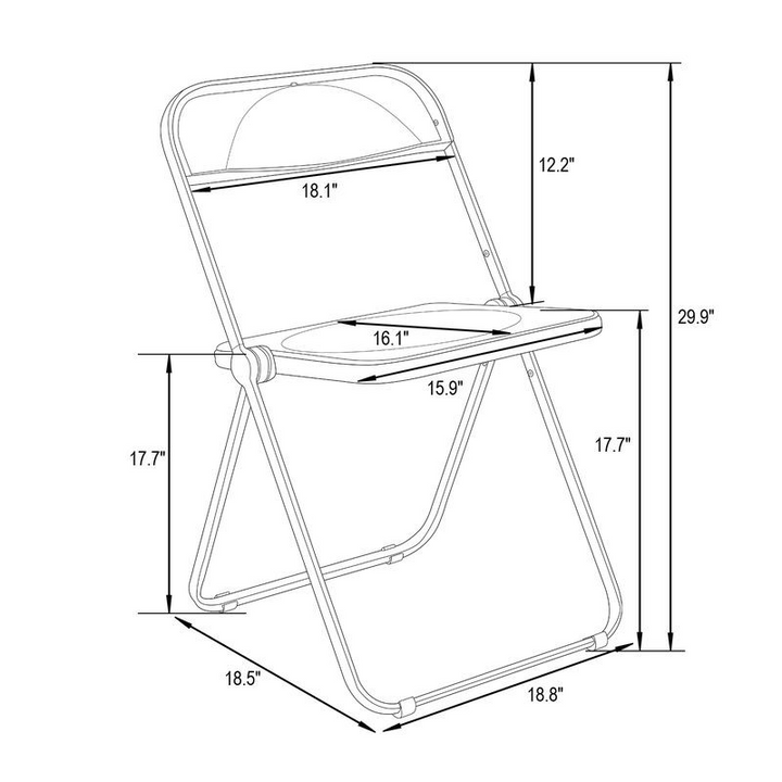 LeisureMod Lawrence Acrylic Folding Chair with Metal Frame Dimensions.