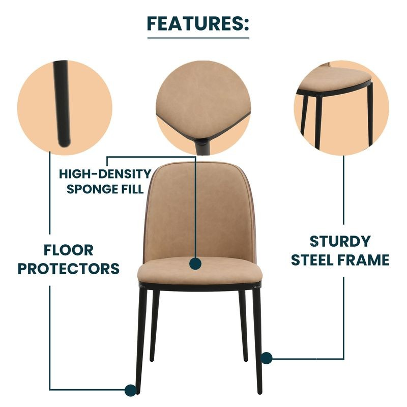 Beige chair with features highlighted on a white background.