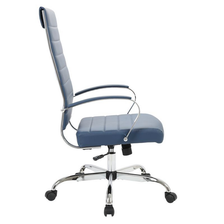 LeisureMod Benmar High-Back Leather Office Chair Navy Blue Side View.