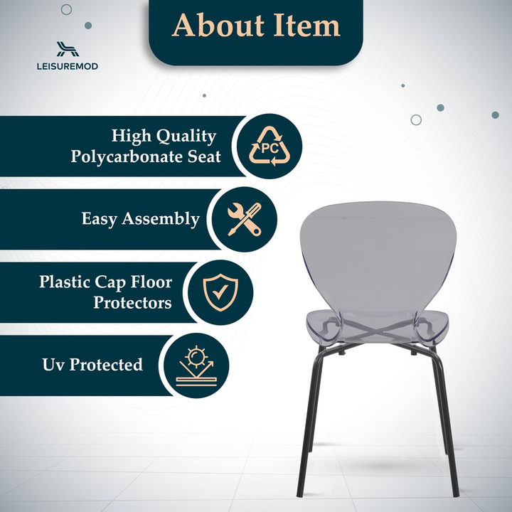 Chair with features listed on a white background.