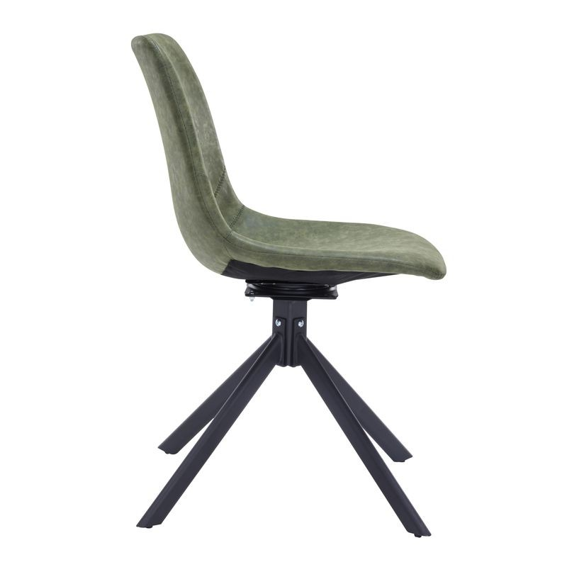 LeisureMod Markley Modern Leather Swivel Dining Chair with Metal Legs in Green Side View.