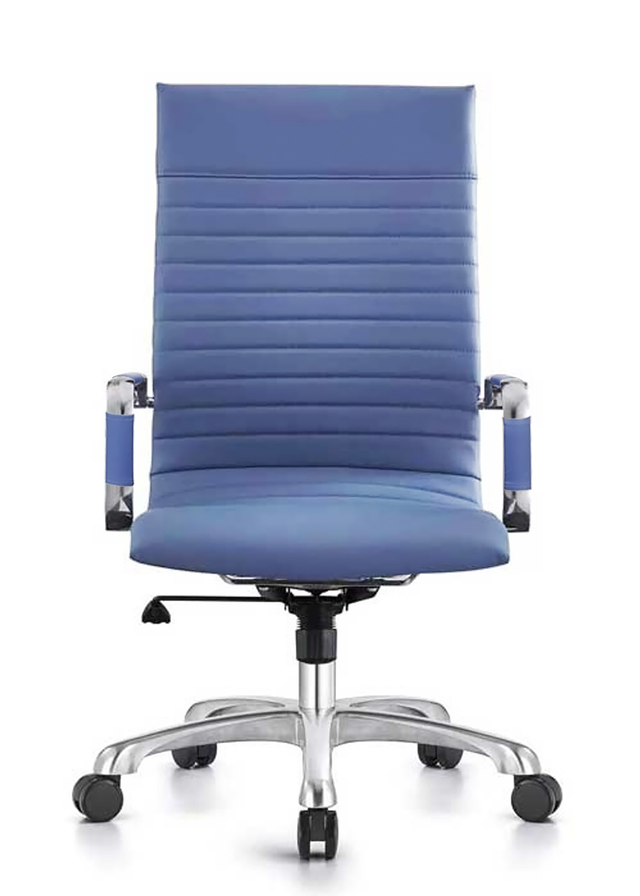 LeisureMod Harris High-Back Office Chair with Swivel Navy Blue Front View.