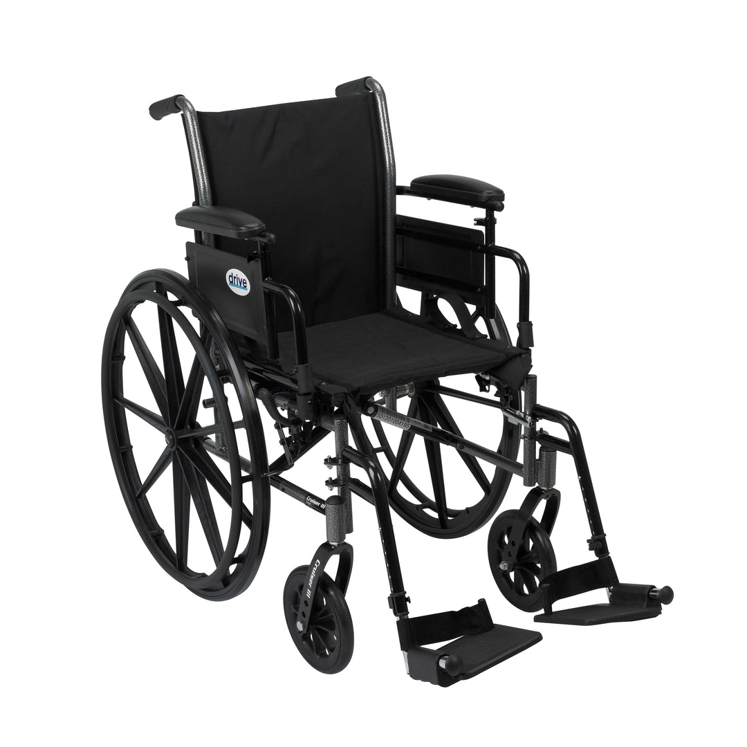 Cruiser III Light Weight Wheelchair with Flip Back Removable Arms, Adjustable Height Desk Arms, Swing Away Footrests, 18"
