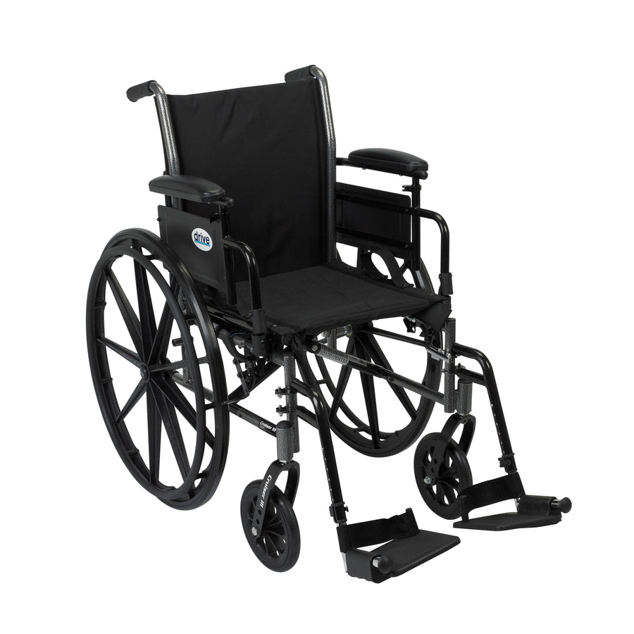 Cruiser III Light Weight Wheelchair with Flip Back Removable Arms, Adjustable Height Desk Arms, Swing Away Footrests, 18"