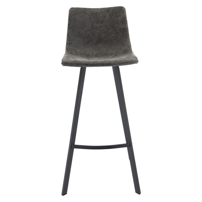 LeisureMod Elland Modern Upholstered Leather Bar Stool with Iron Legs and Footrest Front View.
