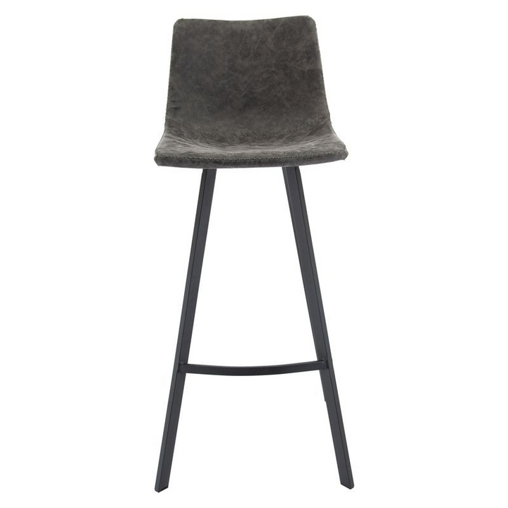LeisureMod Elland Modern Upholstered Leather Bar Stool with Iron Legs and Footrest Front View.