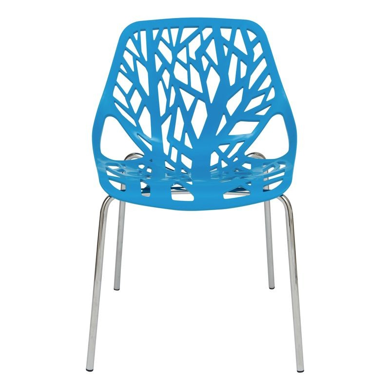 LeisureMod Modern Asbury Dining Chair w/ Chromed Legs Blue Front View.