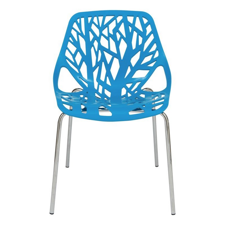 LeisureMod Modern Asbury Dining Chair w/ Chromed Legs Blue Front View.