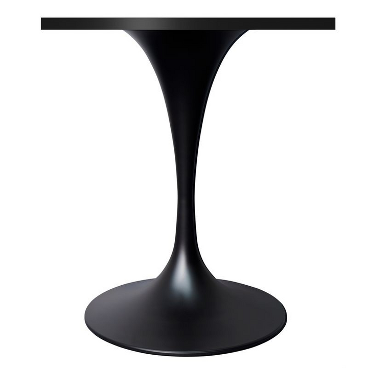 LeisureMod Verve Collection 24 Square Dining Table, Black Base with Black MDF Top Side View.