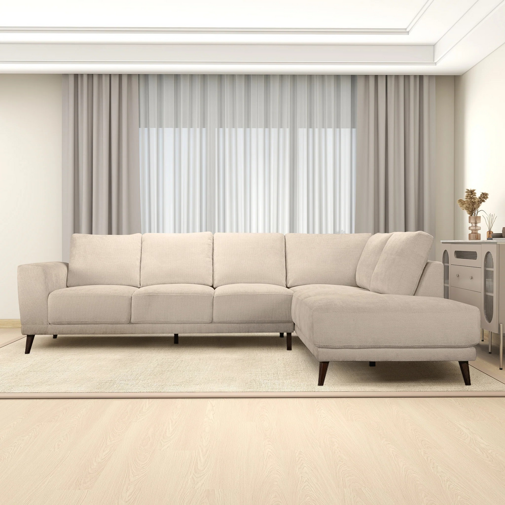 Amara Right Sectional Cream Fabric Sofa Front