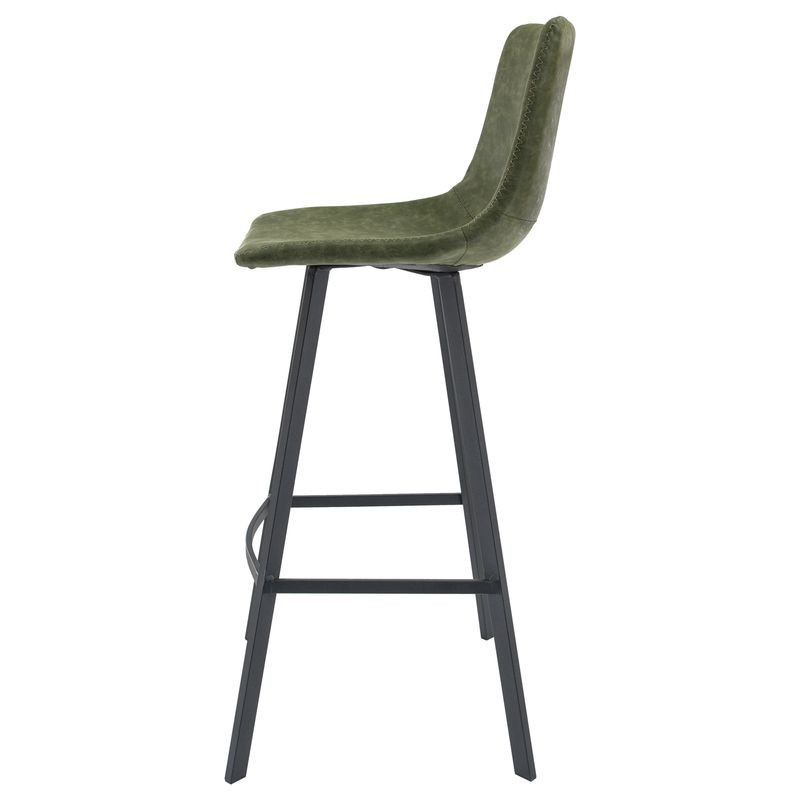 LeisureMod Elland Modern Upholstered Leather Bar Stool with Iron Legs and Footrest Side View.