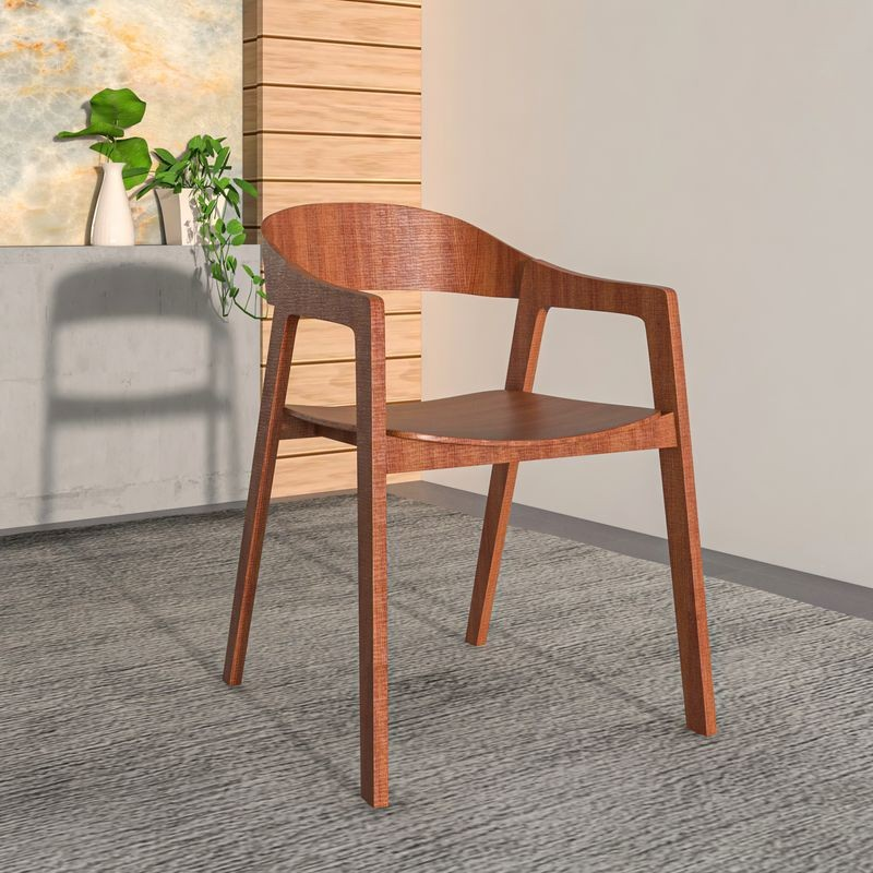 LeisureMod Rivo Collection Elegant Dining Chair in Dark Natural Wood with Background.