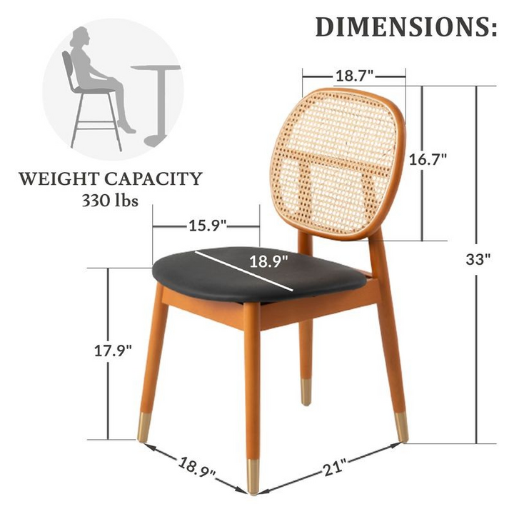 Chair with dimensions and weight capacity information on a white background.