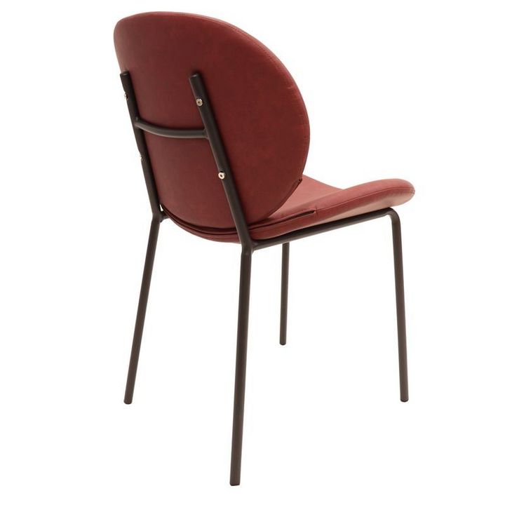 LeisureMod Servos Modern Dining Side Chair with Upholstered Faux Leather Seat and Powder Coated Iron Frame for Kitchen and Dining Room Bordeaux Back Angle.