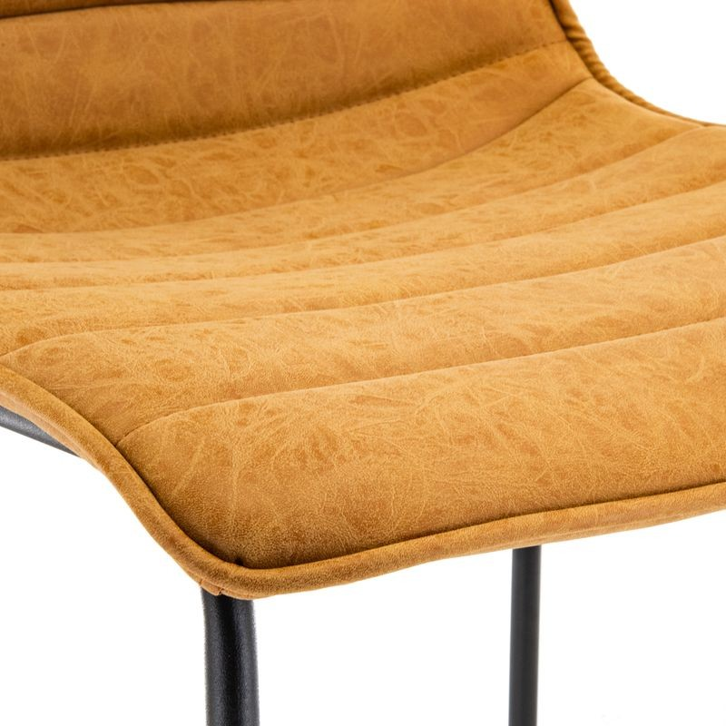 LeisureMod Brooklyn 29.9" Modern Leather Bar Stool with Black Iron Base and Footrest Closeup.