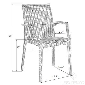 LeisureMod Weave Mace Indoor/Outdoor Chair (With Arms) Red Dimensions.
