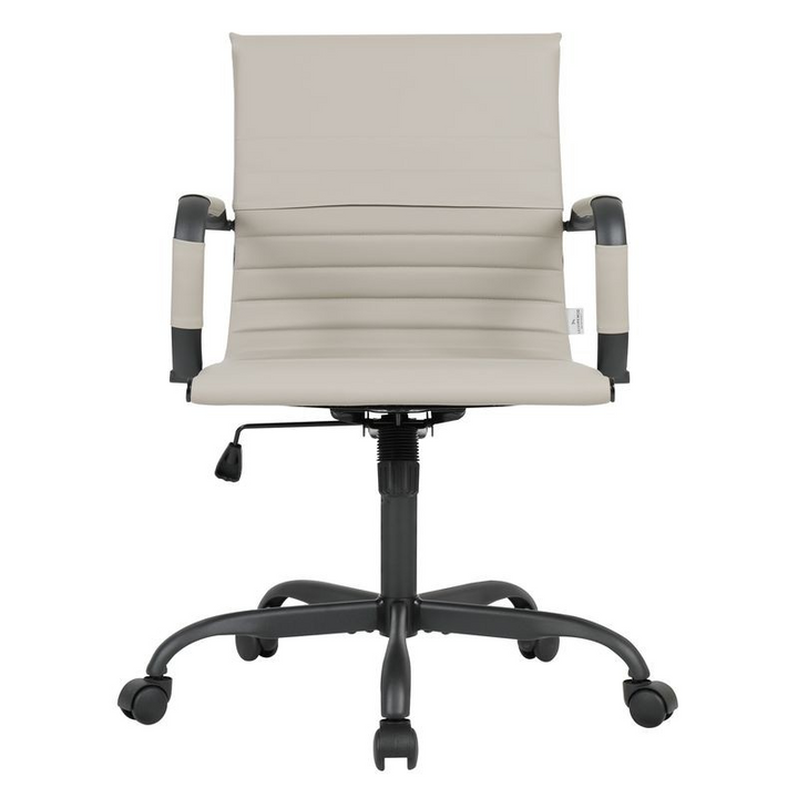 LeisureMod Harris Leather Home Office Chair in Tan with Black Frame Front View.