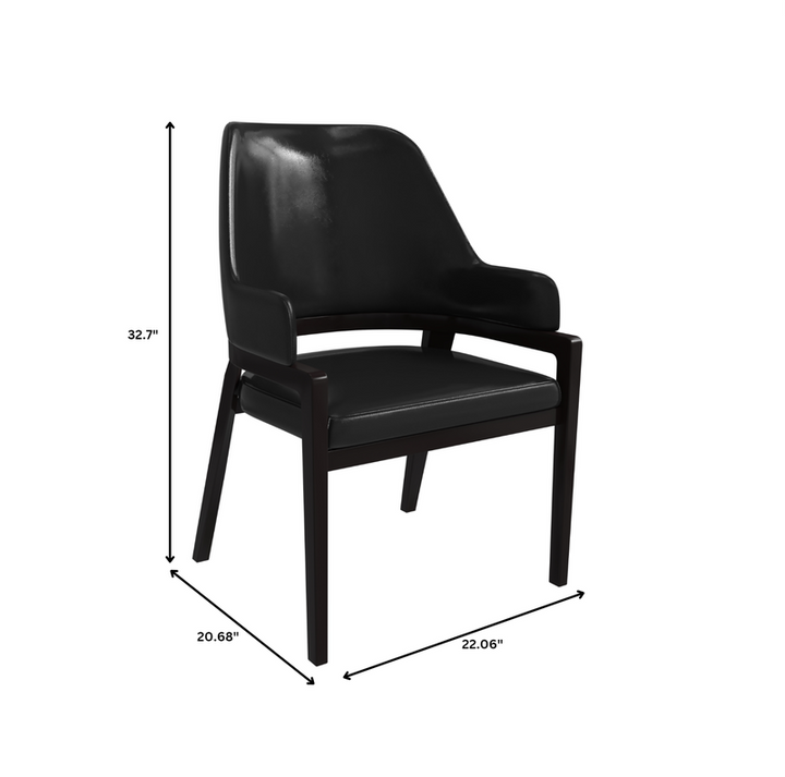 Black chair with dimensions marked on a white background.