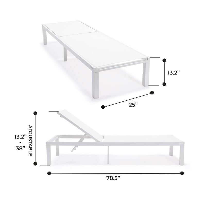LeisureMod Marlin Patio Chaise Lounge Chair with White Aluminum Frame White Dimensions.