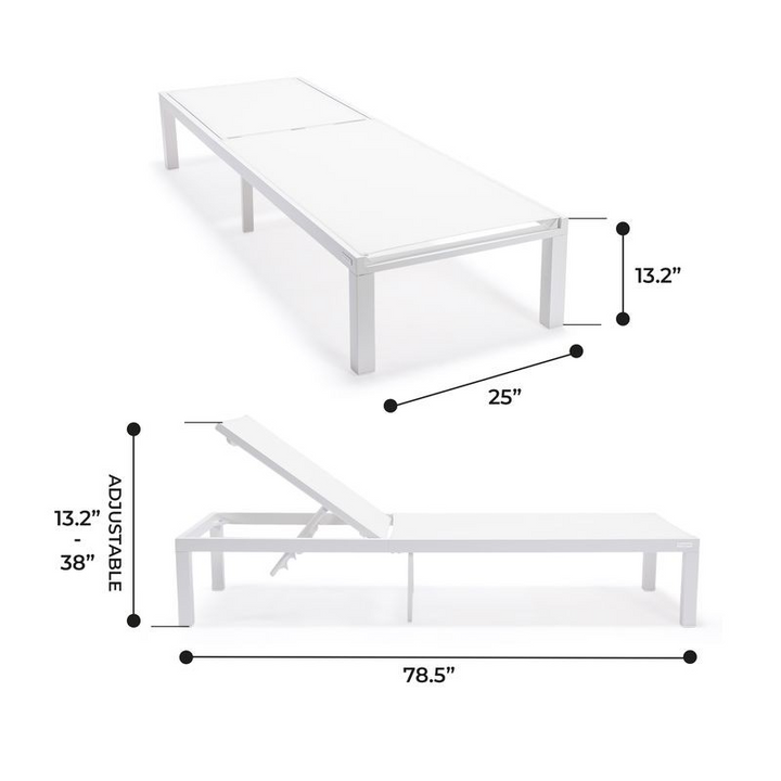 LeisureMod Marlin Patio Chaise Lounge Chair with White Aluminum Frame White Dimensions.