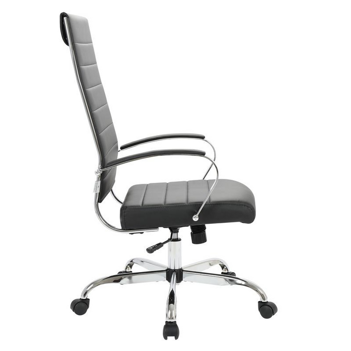 LeisureMod Benmar High-Back Leather Office Chair Black Side View.