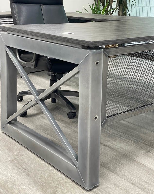 Xdustrial Series 66"W x 30"D Manager's Raw Metal Frame Desk - Complete Office Series Corner X View