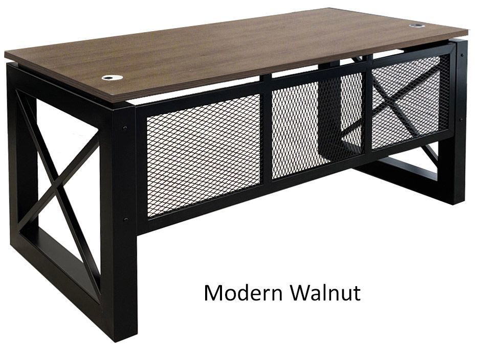 Xdustrial Series 66"W x 30"D Manager's Black Metal Frame Desk - Complete Office Series Modern Walnut