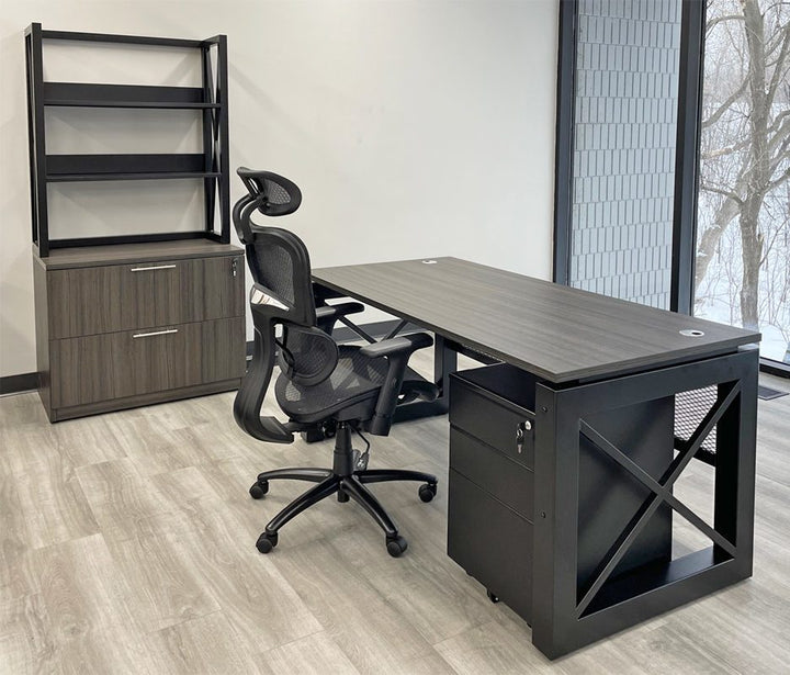 Xdustrial Series 66"W x 30"D Manager's Black Metal Frame Desk - Complete Office Series in Office