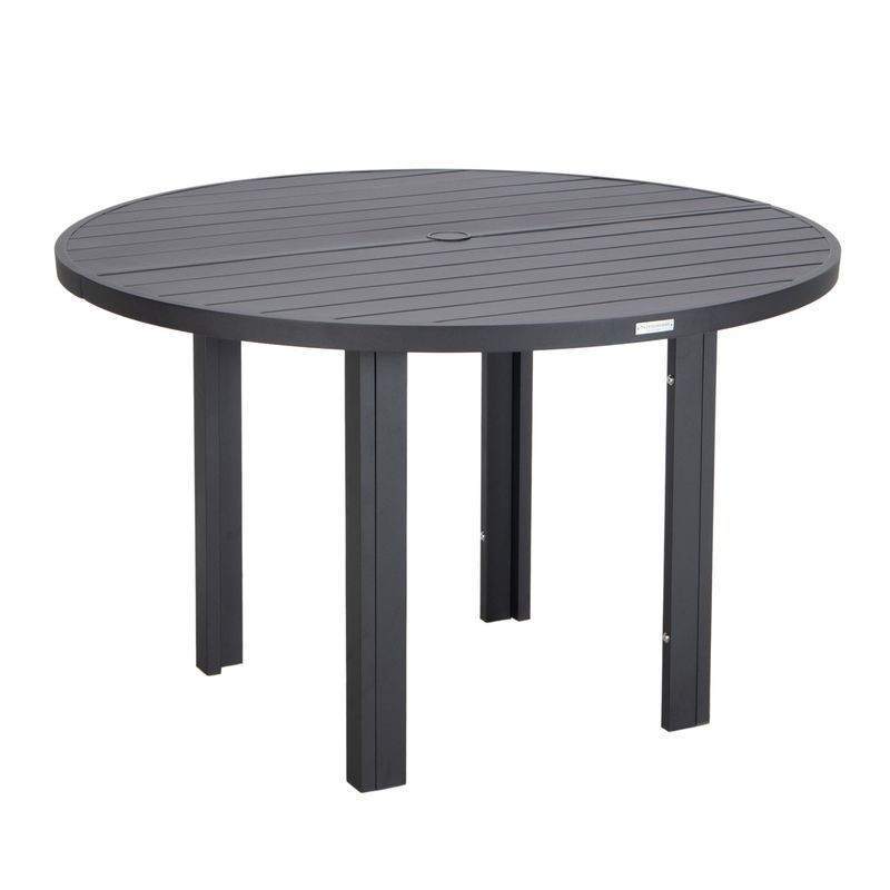 LeisureMod Chelsea 60″ Round Outdoor Aluminum Dining Table for Patio Black