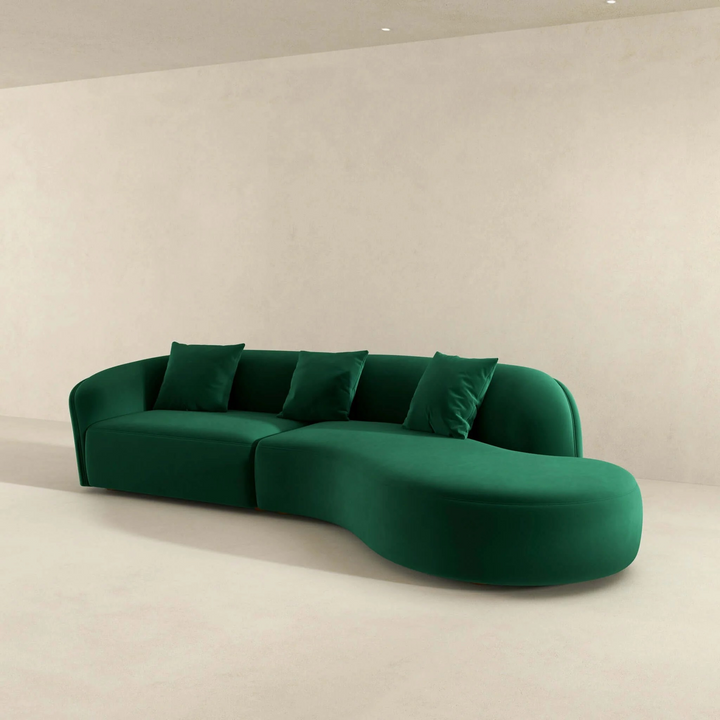 Elijah Dark Green Japandi Style Curvy Sectional Sofa 126" Image.
