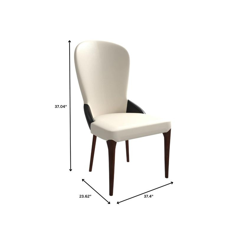 White chair with dimensions marked on a white background.