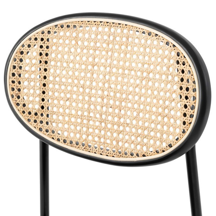 LeisureMod Euston Modern Wicker Dining Chair with Velvet Round Seat Black Wicker View.