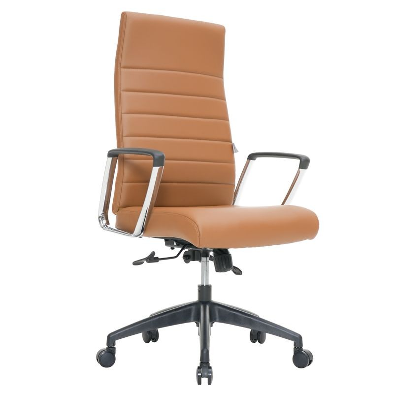 LeisureMod Hilton Modern High-Back Leather Office Chair Light Brown
