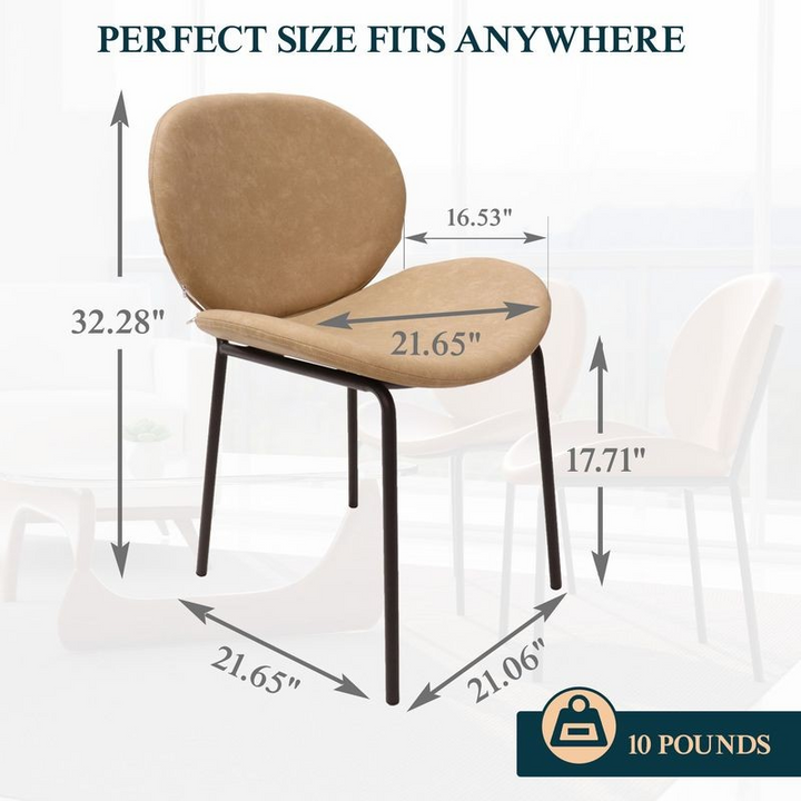 Beige chair with dimensions labeled on a white background.