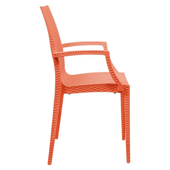 LeisureMod Weave Mace Indoor/Outdoor Chair (With Arms) Orange Side View.