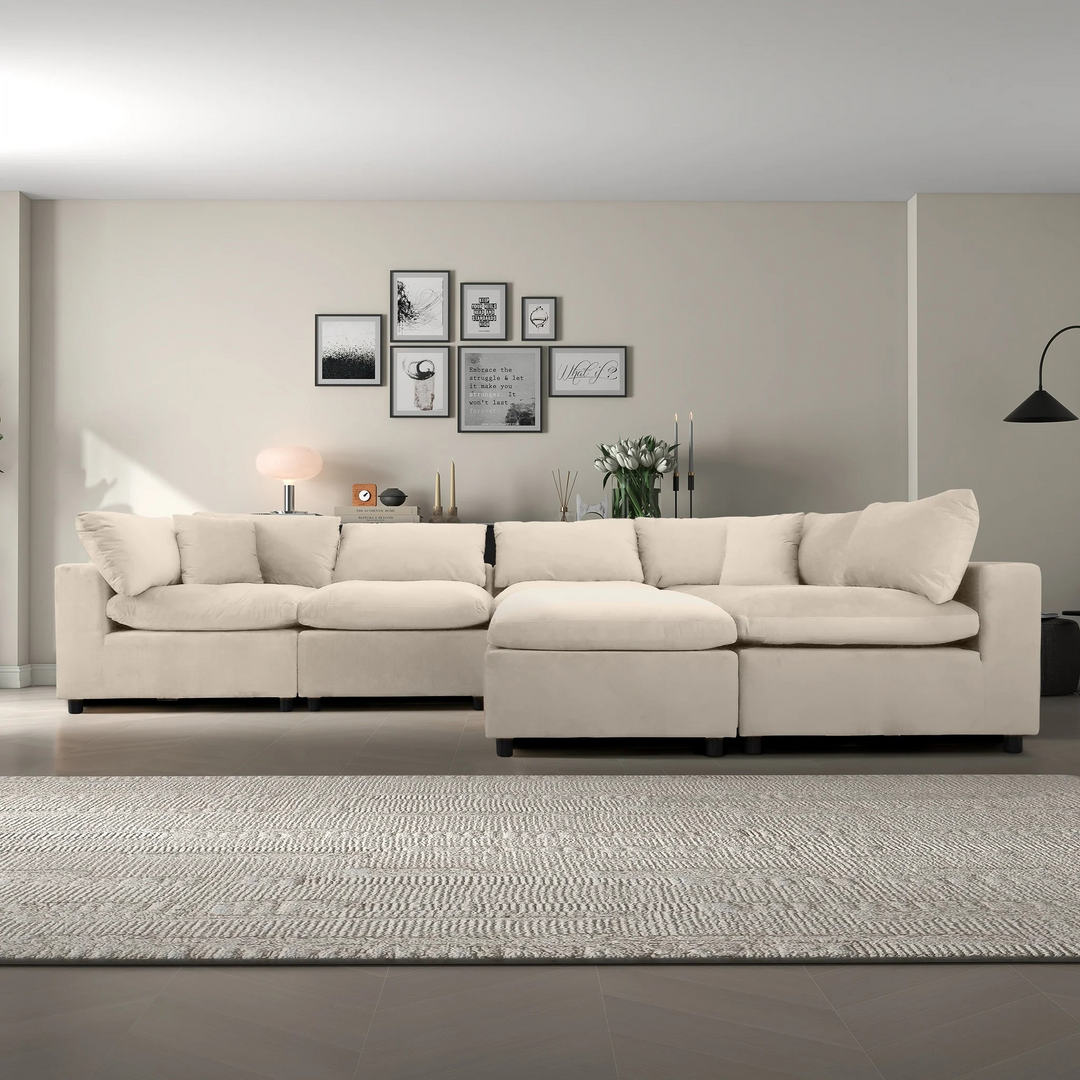 Hayward Ivory Velvet Modular Sectional Sofa Image.