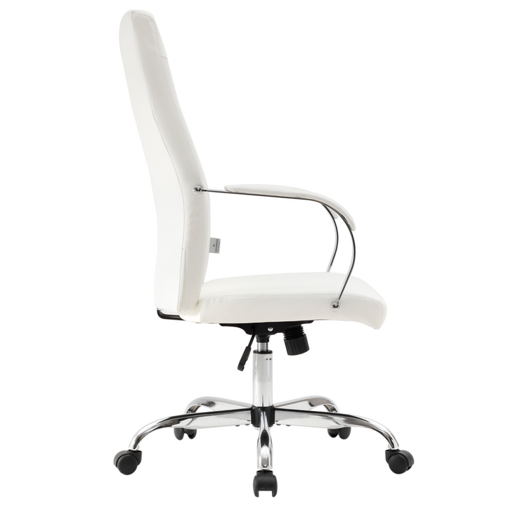 LeisureMod Sonora Modern High-Back Leather Office Chair White Side View.