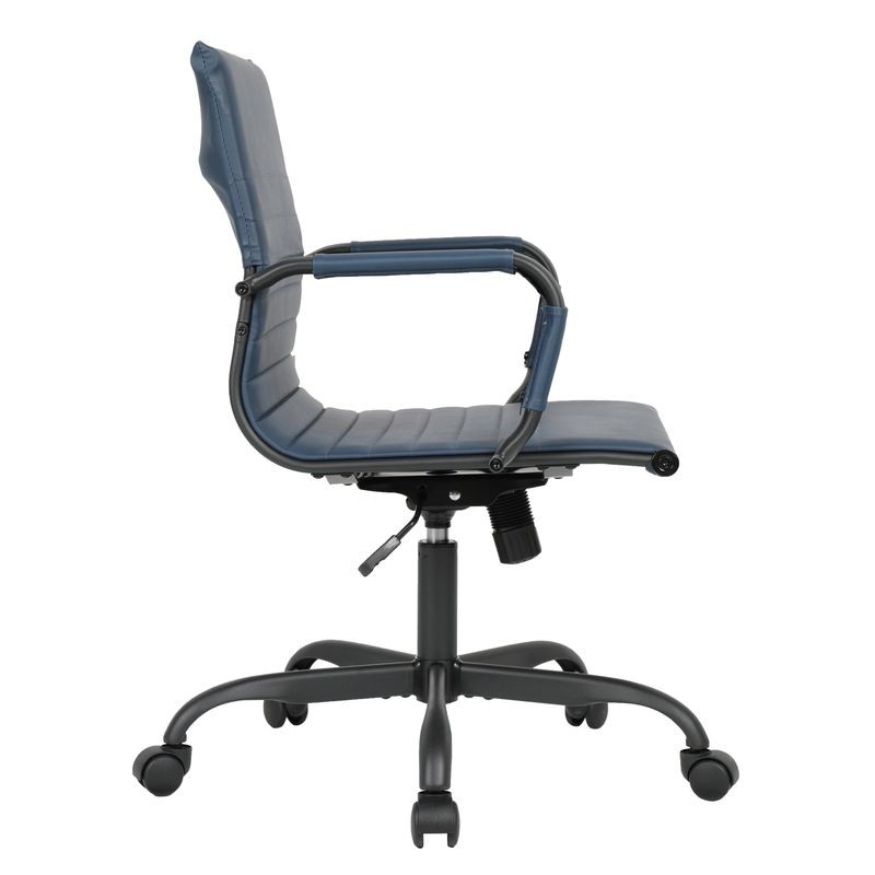 LeisureMod Harris Leather Office Chair in Blue with Black Frame Side View.