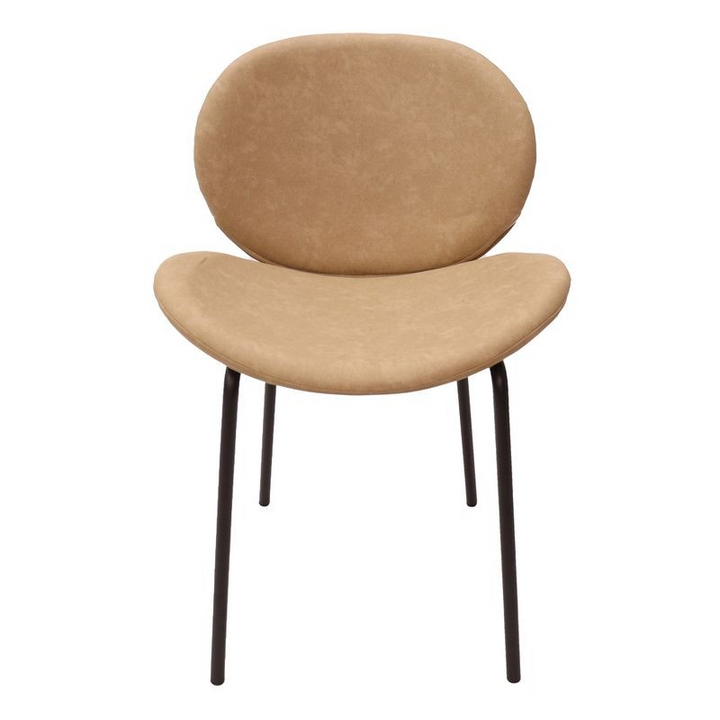 LeisureMod Servos Modern Dining Side Chair with Upholstered Faux Leather Seat and Powder Coated Iron Frame Sand Brown Front View.