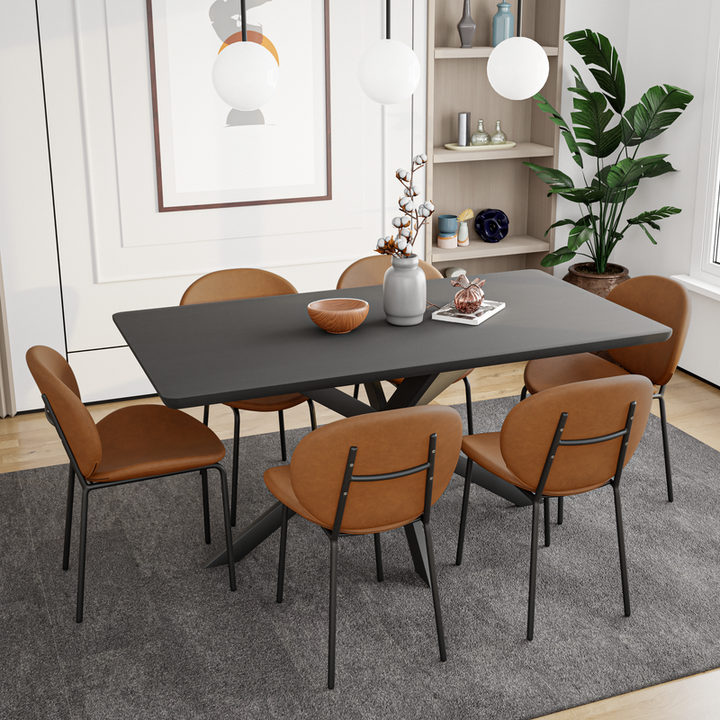 LeisureMod Servos Modern Dining Side Chair with Upholstered Faux Leather Seat and Powder Coated Iron Frame for Kitchen and Dining Room Dark Brown in Dining Room.
