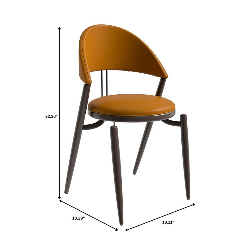 Orange chair with dimensions marked on a white background.