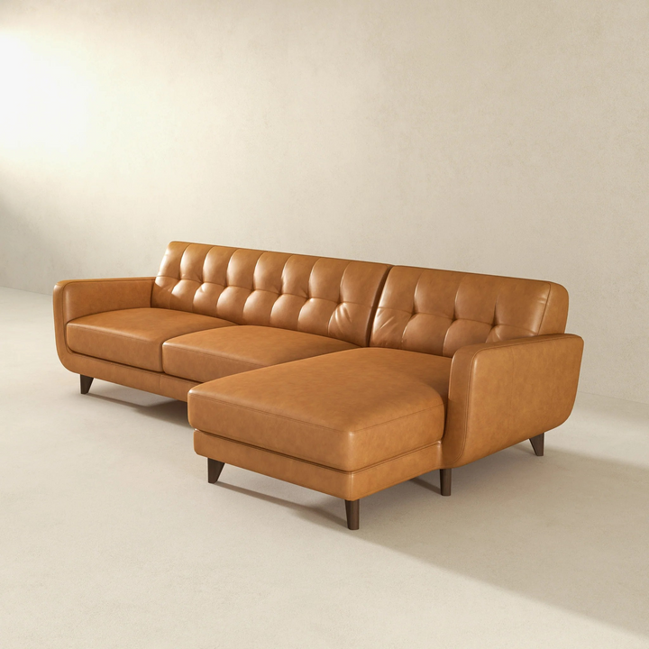 Allison Right-Facing Tan Leather Sectional Sofa Image.