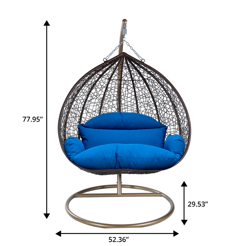 Leisuremod Recluse Collection Modern Outdoor Swing Chair Brown Frame with ES57 Blue Cushion Dimensions.
