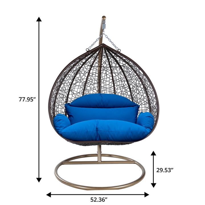 Leisuremod Recluse Collection Modern Outdoor Swing Chair Brown Frame with ES57 Blue Cushion Dimensions.