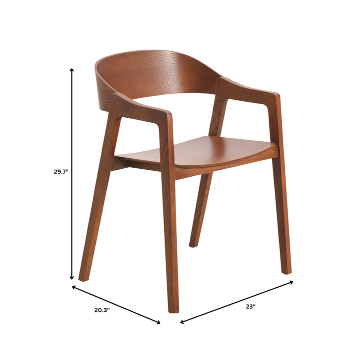 Wooden chair with dimensions indicated on a white background.