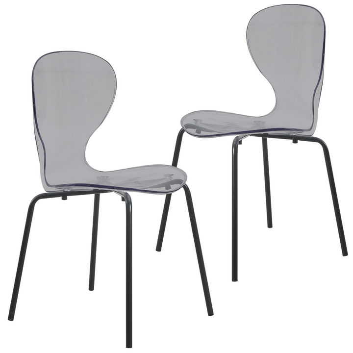 LeisureMod Modern Oyster Transparent Side Chair in Black Base set of 2 Black