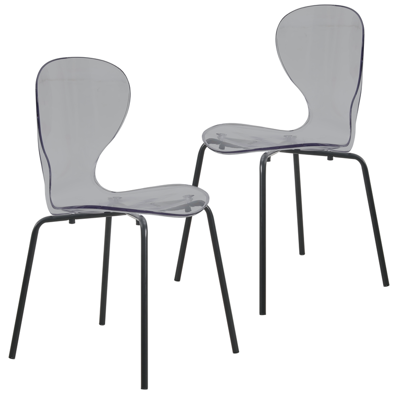 LeisureMod Modern Oyster Transparent Side Chair in Black Base set of 2 Black